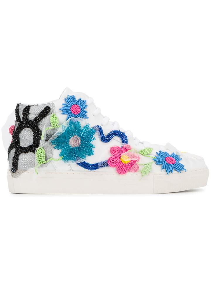 Natasha Zinko Floral Bead Embellished Sneakers - White