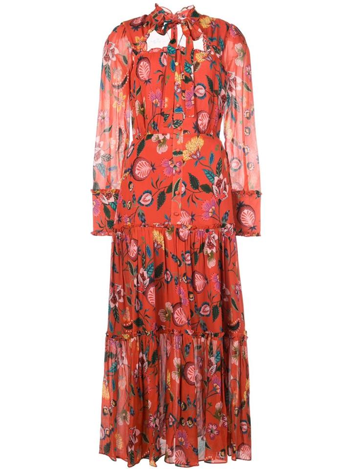 Alexis Floral Print Ruffle Dress - Red