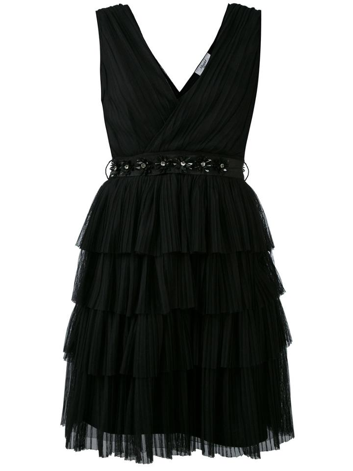 Blugirl - V-neck Ruffled Dress - Women - Cotton/polyester - 40, Black, Cotton/polyester
