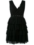 Blugirl - V-neck Ruffled Dress - Women - Cotton/polyester - 40, Black, Cotton/polyester