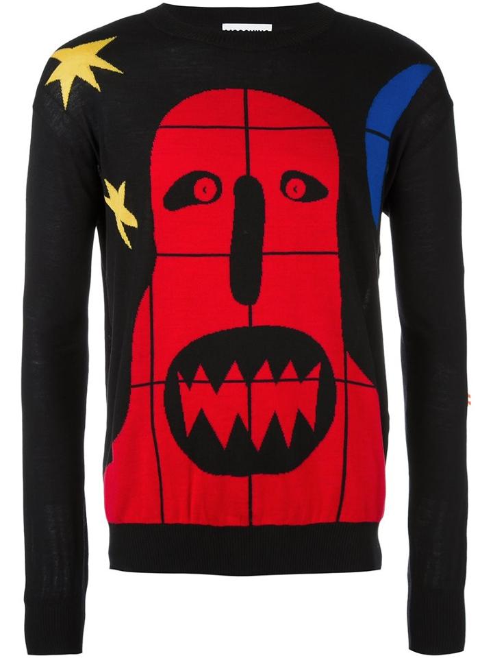 Moschino Monster Instarsia Jumper, Men's, Size: 52, Black, Virgin Wool