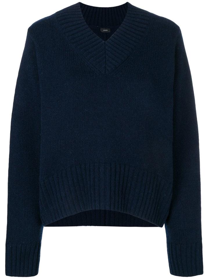Joseph Ribbed V-neck Jumper - Blue