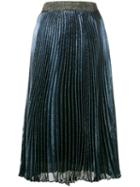 Christopher Kane Pleated Lamé Skirt, Women's, Size: 46, Blue, Polyester/acetate/silk