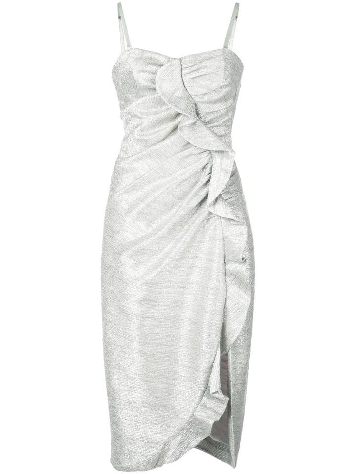 Jonathan Simkhai Metallic Plisse Lame Ruffle Dress - Silver