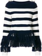 Sacai Striped Fringed Sweater - White