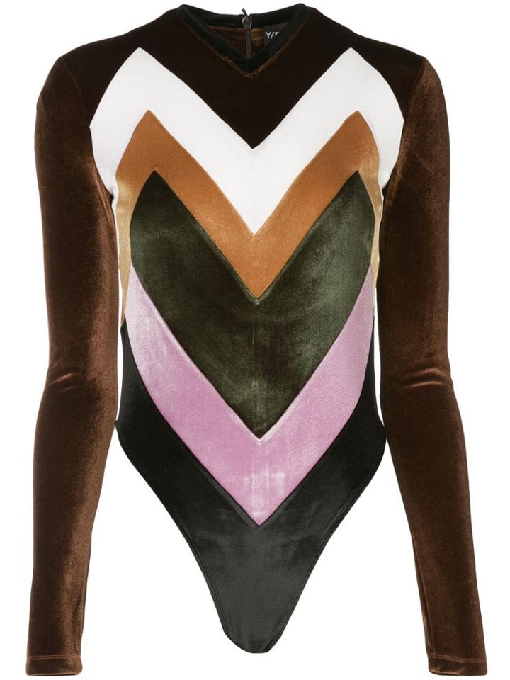 Y/project Colour Block Velvet Top - Brown