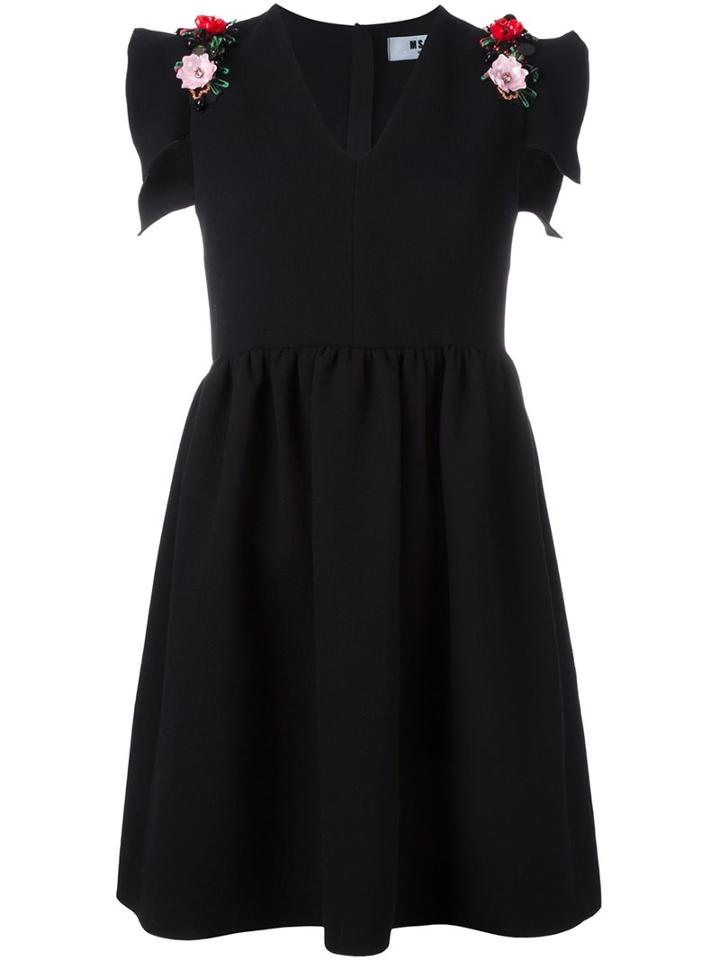 Msgm Embellished Shoulder Dress, Women's, Size: 38, Black, Polyester/wool