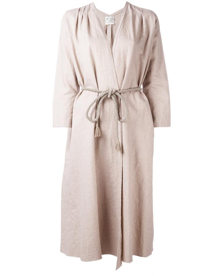 Forte Forte Loose-fit Belt Coat, Women's, Size: 0, Pink/purple, Cotton/linen/flax