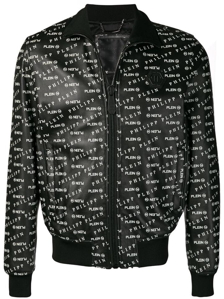Philipp Plein Printed Leather Track Jacket - Black