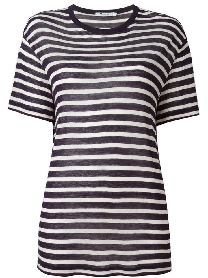 T By Alexander Wang Striped T-shirt, Women's, Size: S, Blue, Linen/flax/rayon