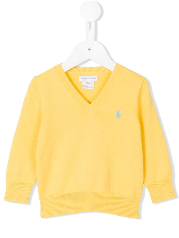 Ralph Lauren Kids - V-neck Jumper - Kids - Cotton - 18 Mth, Yellow/orange