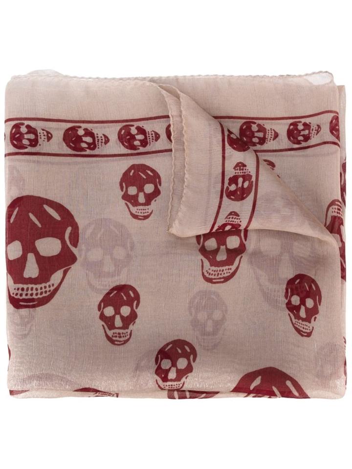 Alexander Mcqueen Skull Scarf, Men's, Brown, Silk