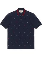 Gucci Polo With Symbols Embroidery - Blue