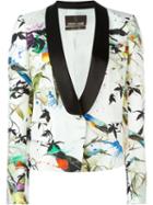 Roberto Cavalli Bird Print Tuxedo Blazer, Women's, Size: 42, Nude/neutrals, Silk/viscose/polyester