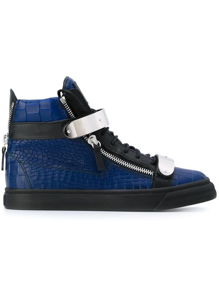 Giuseppe Zanotti Design Coby Hi-top Sneakers, Men's, Size: 41.5, Blue, Leather/metal Other/rubber