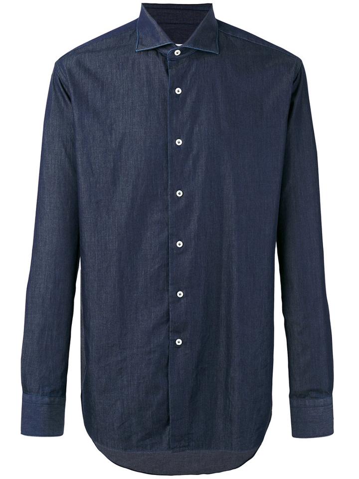 Spread Collar Shirt - Men - Cotton - 41, Blue, Cotton, Alessandro Gherardi