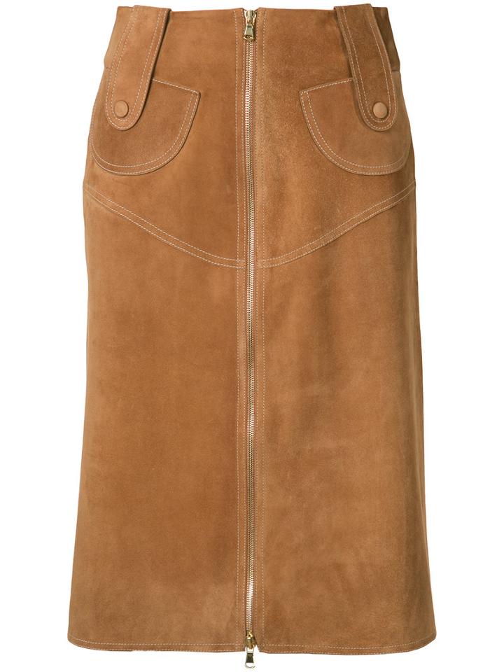 Derek Lam Zipped Pencil Skirt, Women's, Size: 38, Brown, Calf Leather