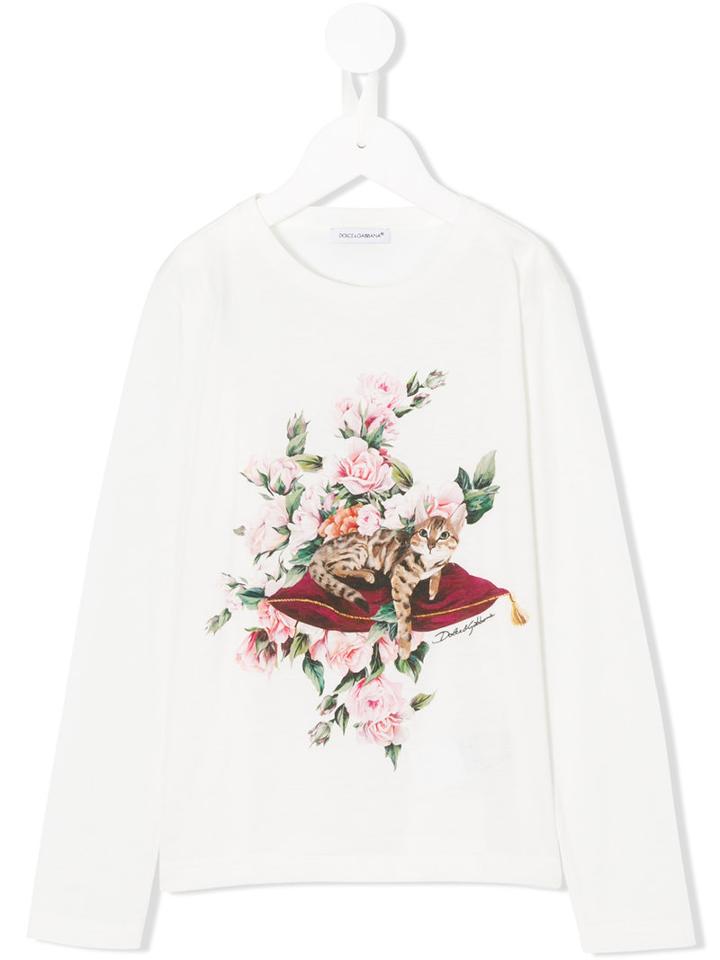Dolce & Gabbana Kids - Printed Long Sleeved T-shirt - Kids - Cotton - 6 Yrs, White