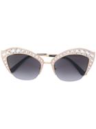 Gucci Eyewear Eyebrow Crystals Applique Sunglasses - Black