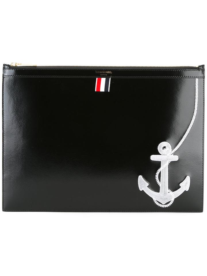 Thom Browne Anchor Logo Clutch, Men's, Black, Leather