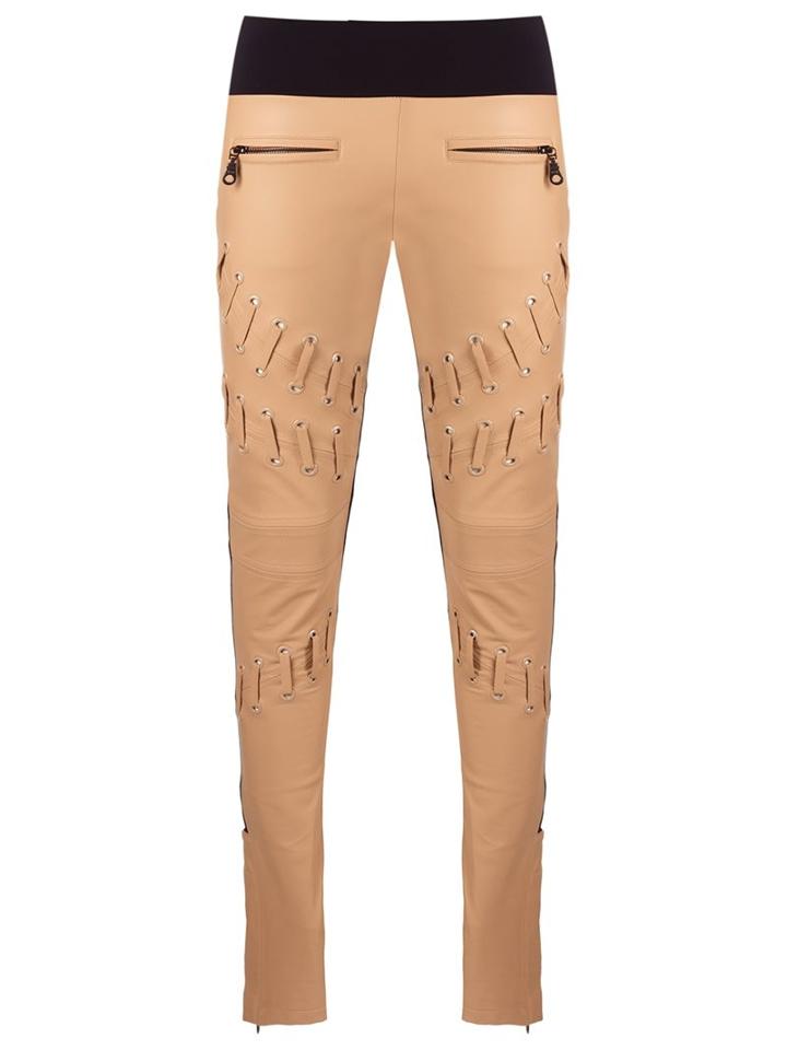Andrea Bogosian Skinny Trousers, Women's, Size: Medium, Nude/neutrals, Leather/polyamide