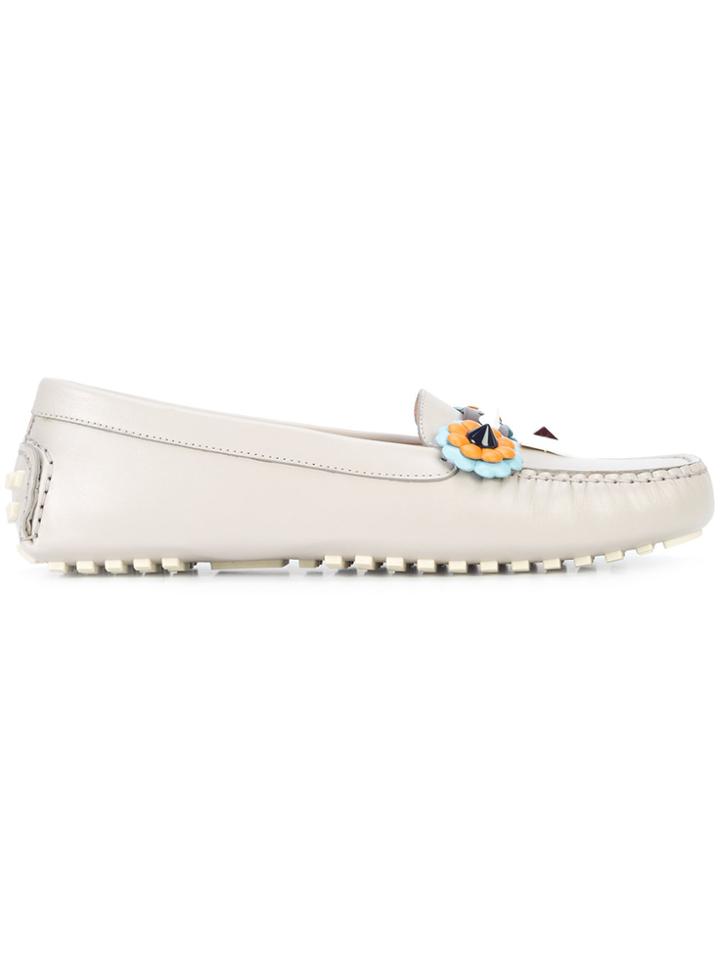 Fendi Embellished Driver-style Loafers - Nude & Neutrals