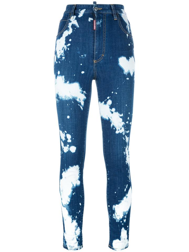 Dsquared2 Glamhead Bleached Splatter Jeans, Women's, Size: 36, Blue, Cotton/spandex/elastane/polyester