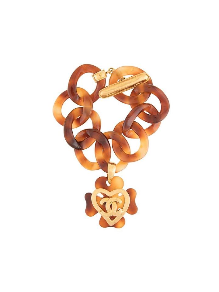 Chanel Pre-owned Tortoiseshell Cc Heart Bracelet - Brown