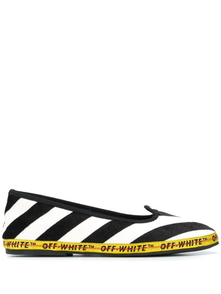 Off-white Diagonal Striped Ballerinas - Black