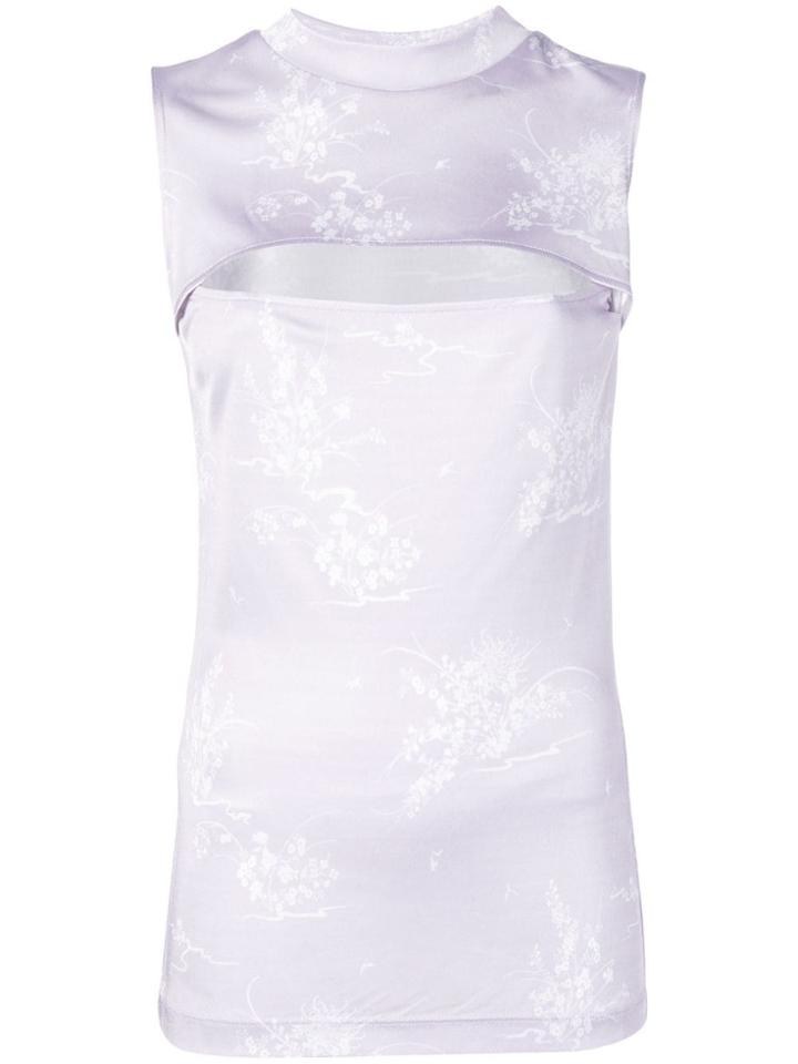 Priscavera Open Chest Floral Vest - Purple