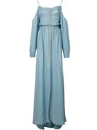 Balmain Off-shoulder Long Dress, Women's, Size: 36, Blue, Lyocell
