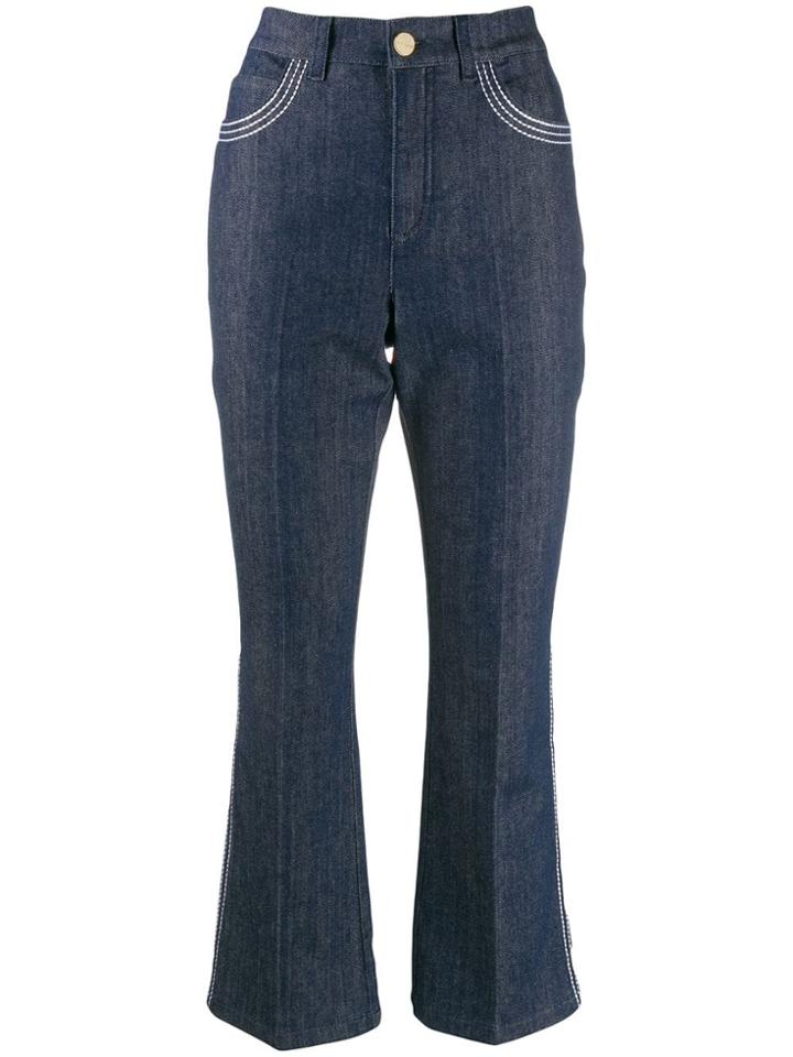 Escada Contrast Stitch Kick Flare Jeans - Blue