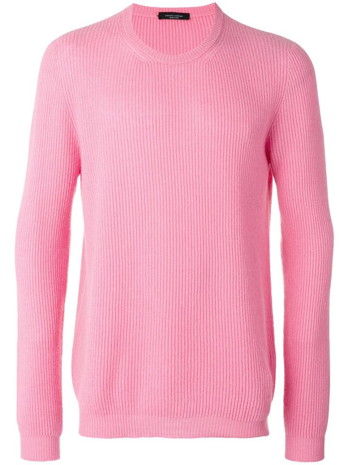 Roberto Collina Ribbed-knit Sweater, Men's, Size: 50, Pink/purple, Cashmere
