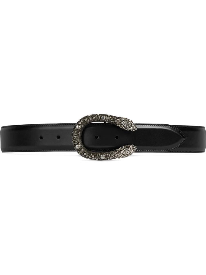 Gucci Leather Belt With Tiger Head Buckle - Black