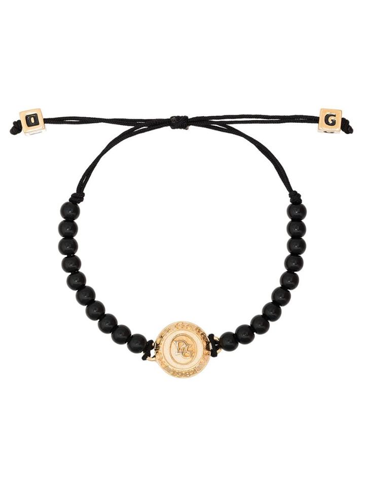Dolce & Gabbana Logo Engraved Beaded Bracelet - Black
