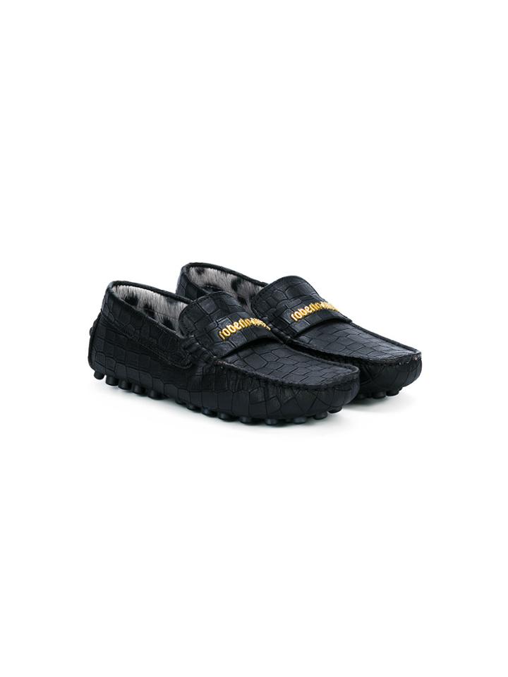 Roberto Cavalli Kids Crocodile Effect Loafers - Black