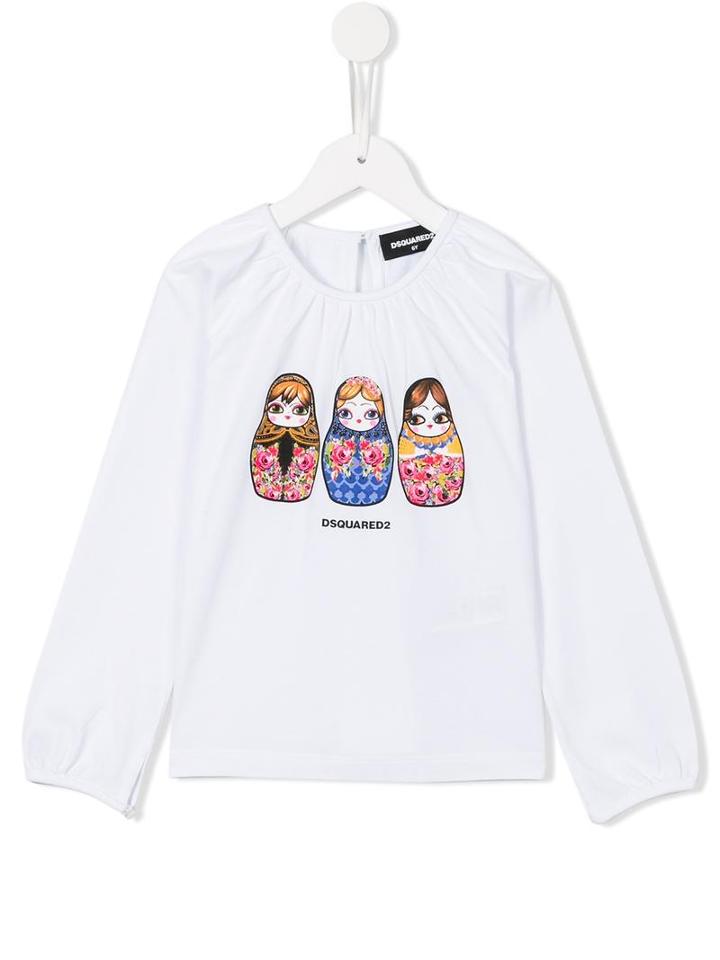 Dsquared2 Kids Russian Doll Print Blouse, Kids Unisex, Size: 6 Yrs, White, Cotton