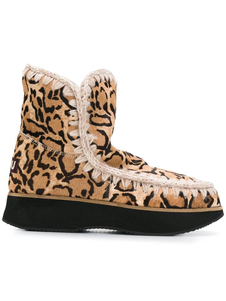 Mou Animal Print Eskimo Ankle Boots - Neutrals