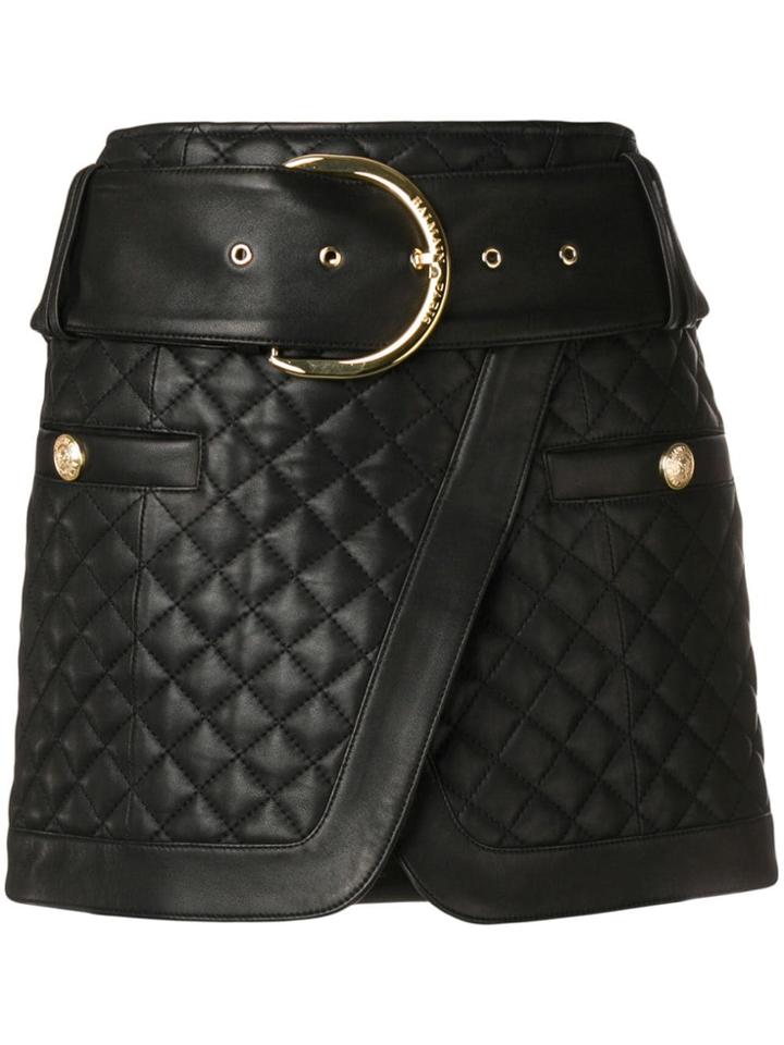 Balmain Quilted Leather Mini Skirt - Black