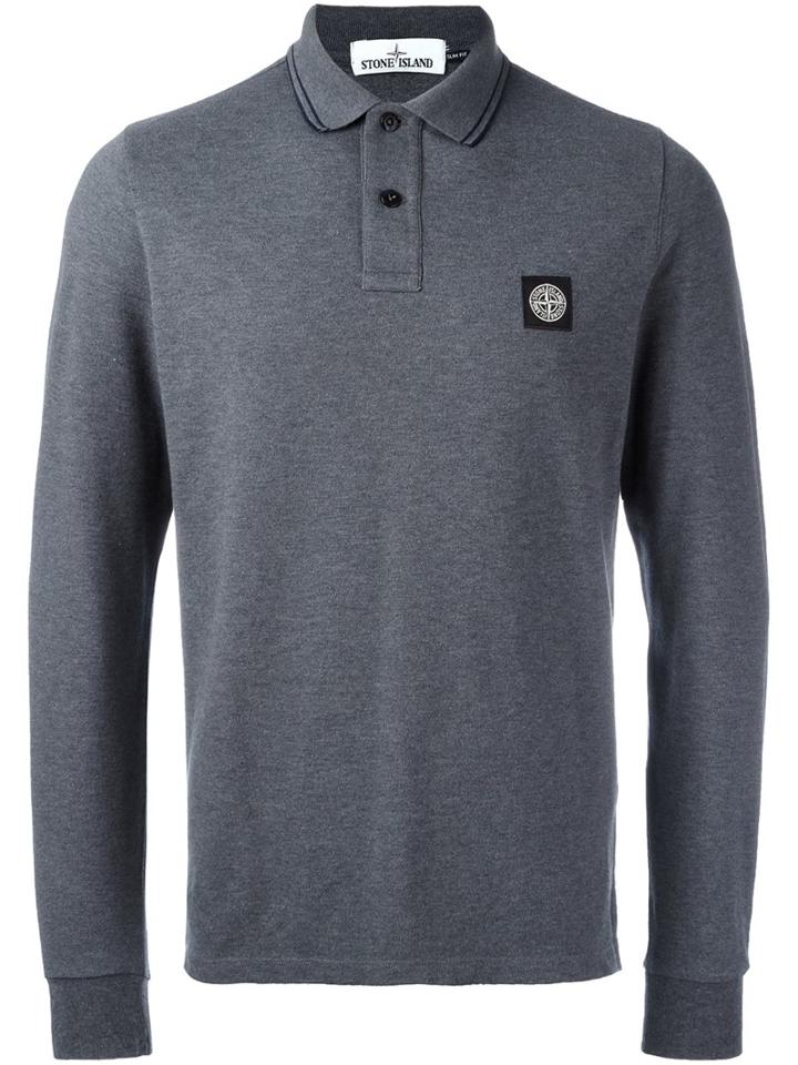 Stone Island Longsleeved Polo Shirt, Men's, Size: Small, Grey, Cotton/spandex/elastane