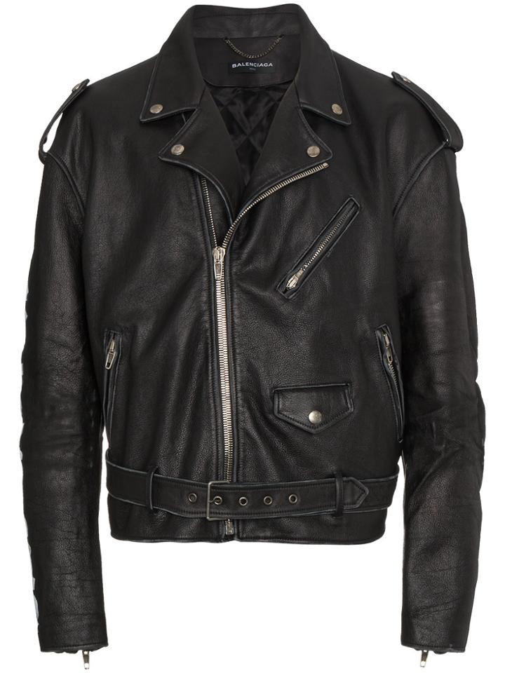 Balenciaga Painted Logo Biker Jacket - Black