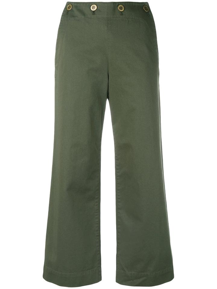 Theory - Wide Leg Trousers - Women - Cotton - 0, Green, Cotton