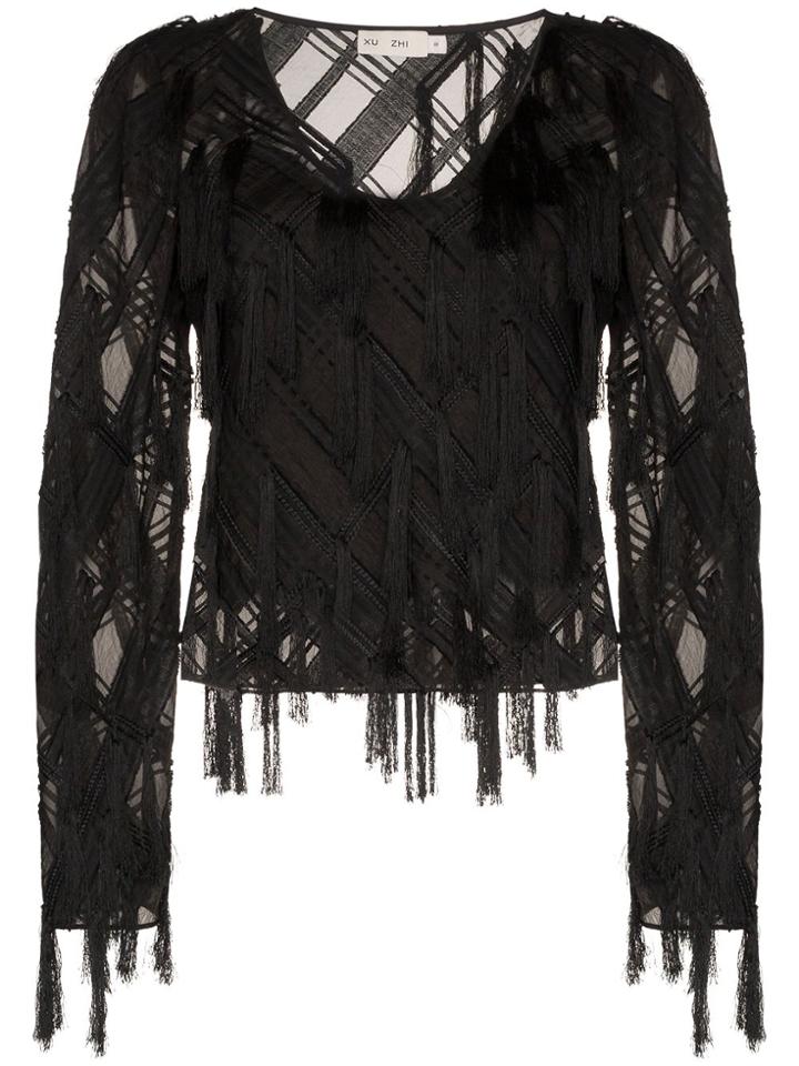 Xu Zhi Xzhi Chck Brd Appliq Lng Slv Tp Blck - Black