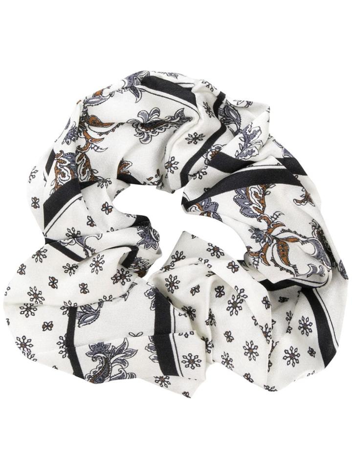 Ganni Printed Silk Scrunchie - White