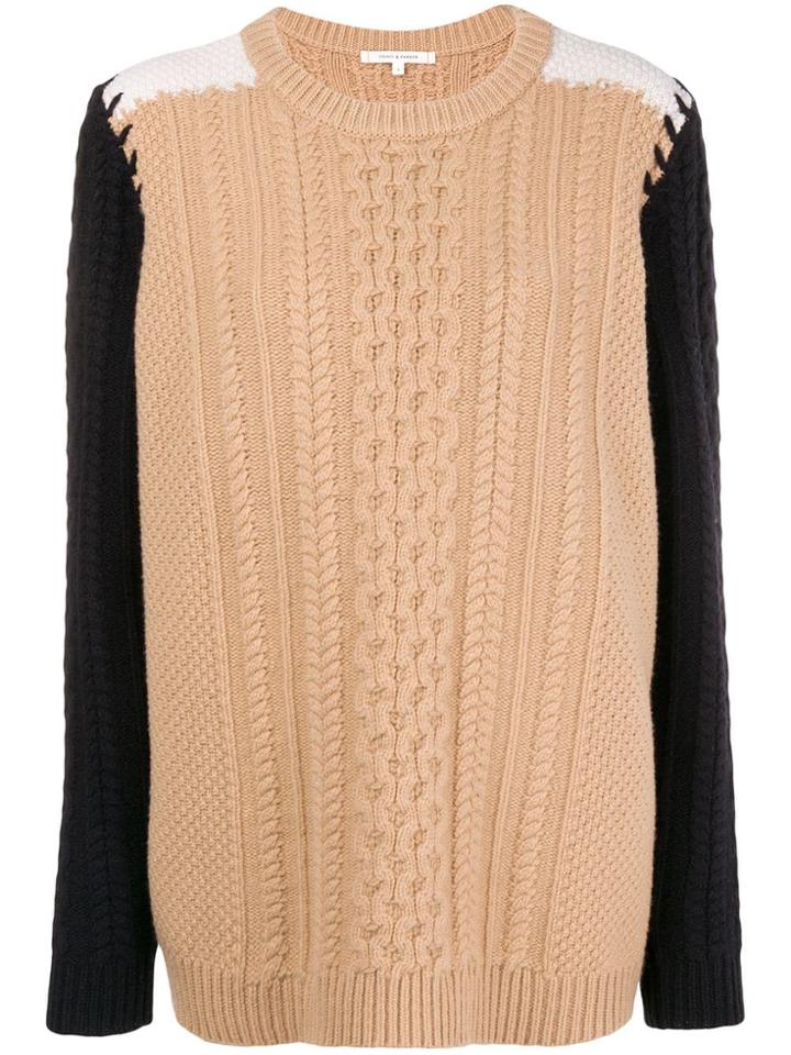 Chinti & Parker Contrast Sleeve Aran Knit Sweater - Brown