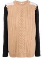 Chinti & Parker Contrast Sleeve Aran Knit Sweater - Brown