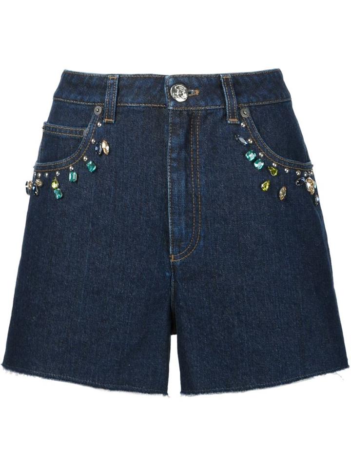 Sonia Rykiel Embellished Denim Shorts, Women's, Size: 38, Blue, Cotton