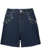 Sonia Rykiel Embellished Denim Shorts, Women's, Size: 38, Blue, Cotton