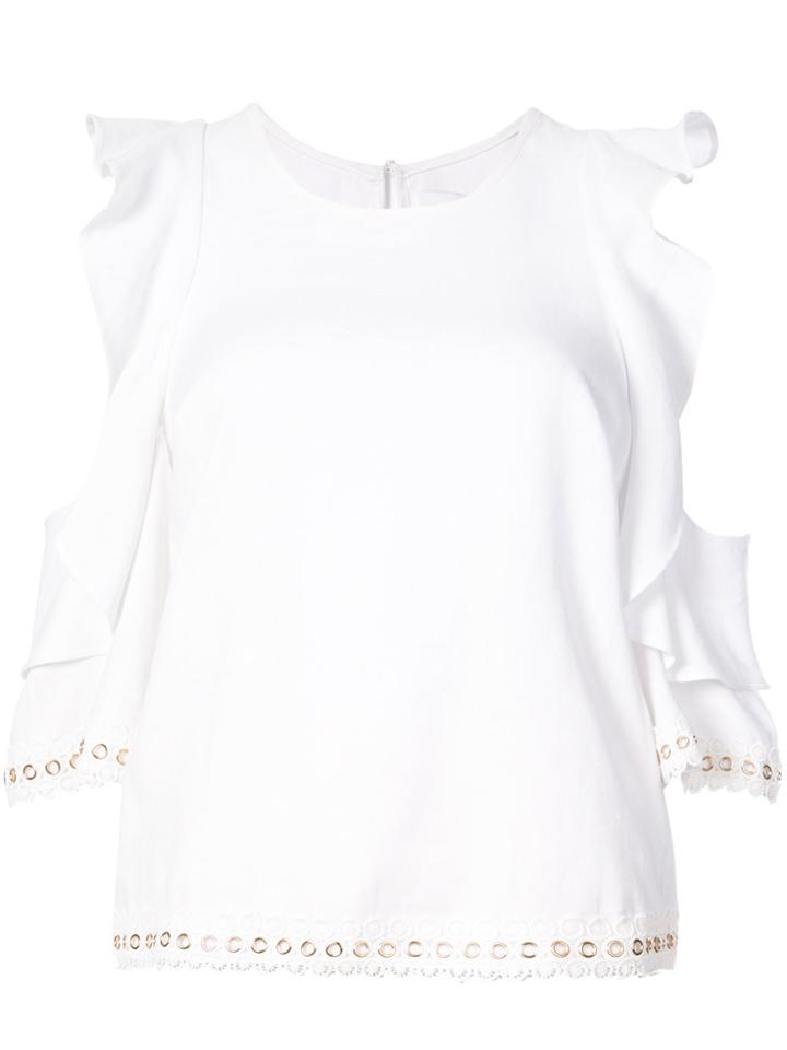 Misa Los Angeles Cold Shoulder Lace Hem T-shirt - White