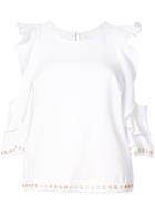 Misa Los Angeles Cold Shoulder Lace Hem T-shirt - White
